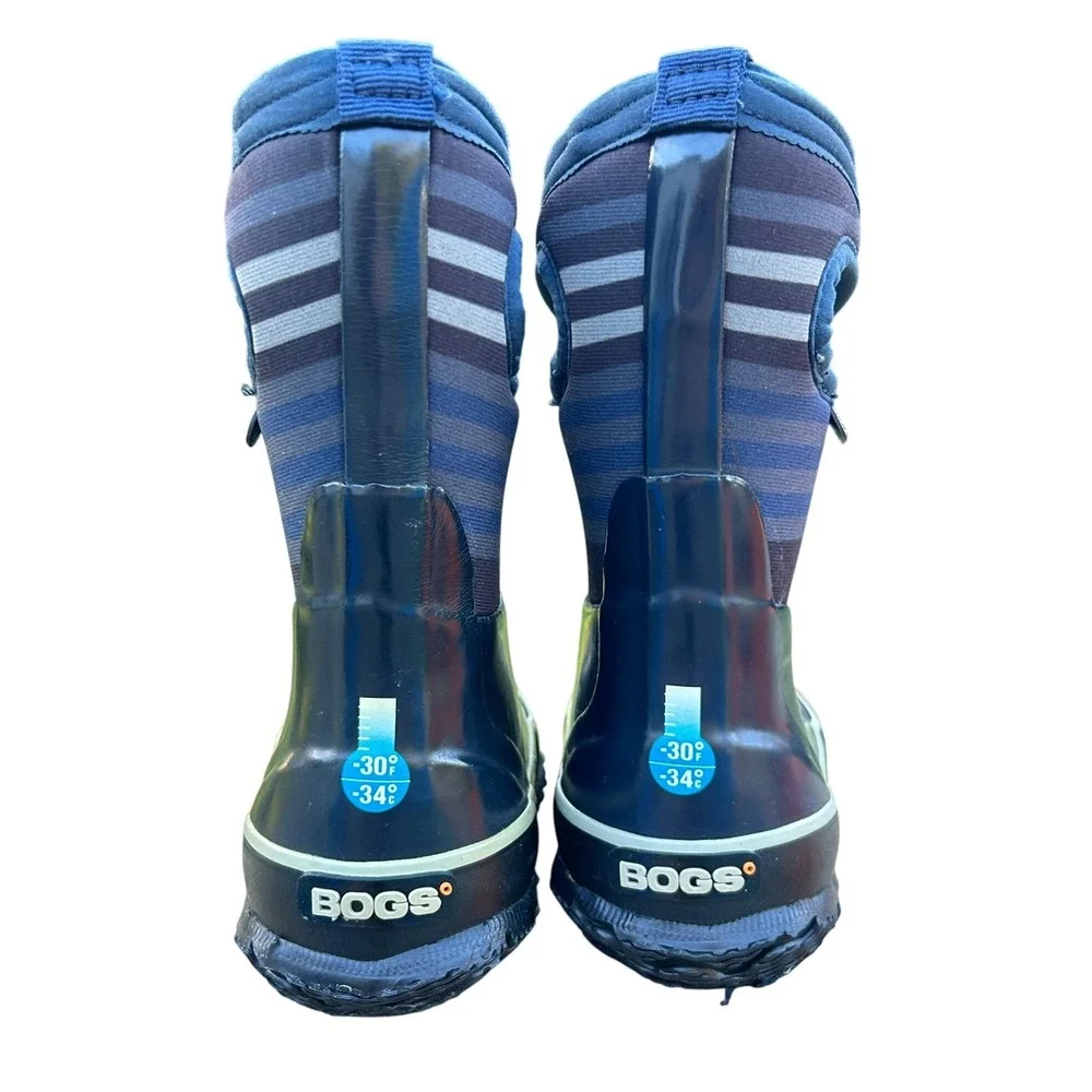 Bogs Classic Varied Stripe Waterproof Insulated Winter Boots Navy‎ Blue Kids 7